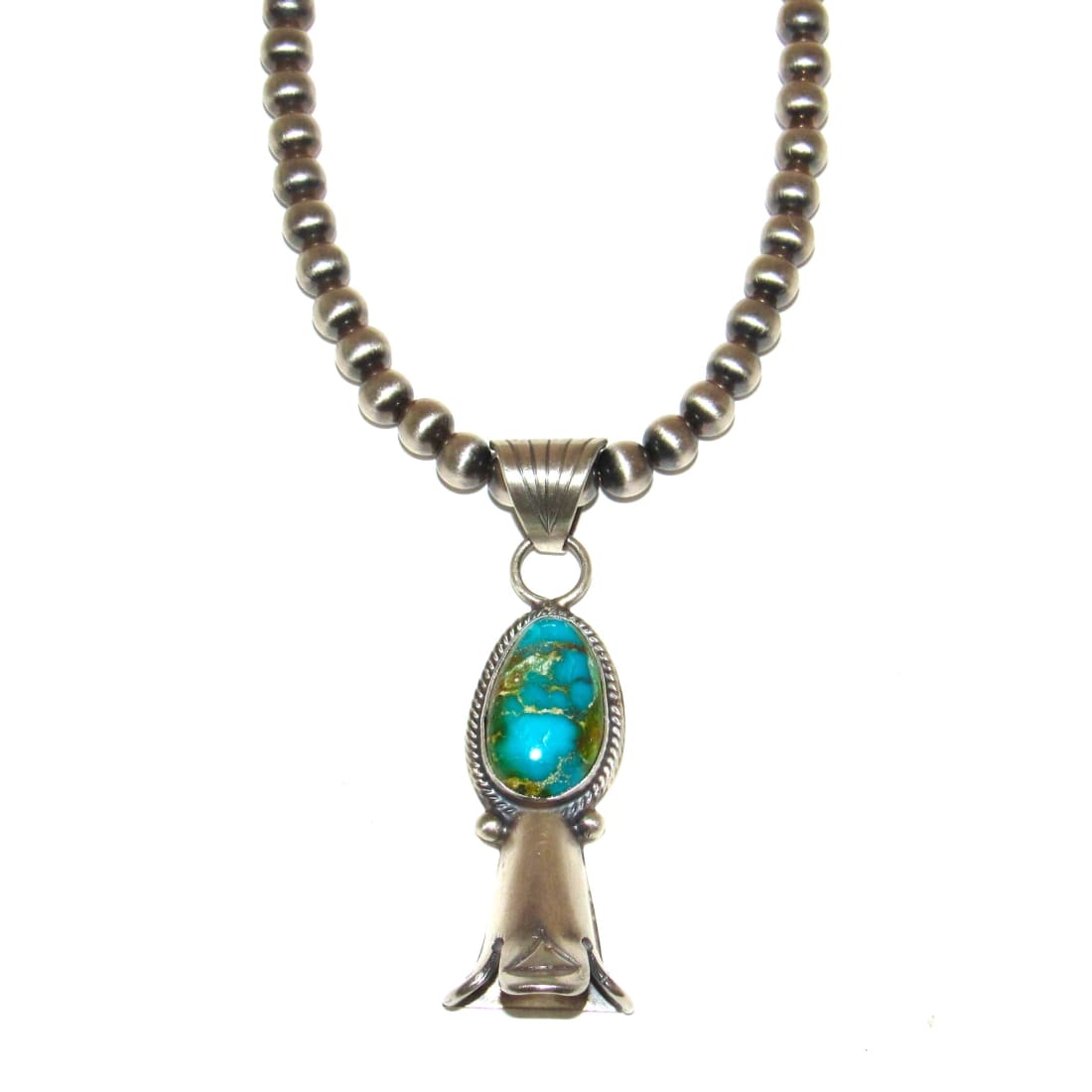 Navajo Pearls & Squash Blossom Pendant Royston Turquoise Sterling Silver