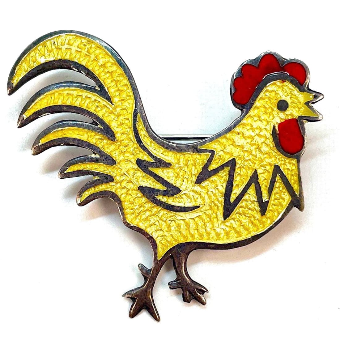 Vintage Mexican Taxco Sterling Silver Enamel Rooster Brooch Jeronimo Fuentes