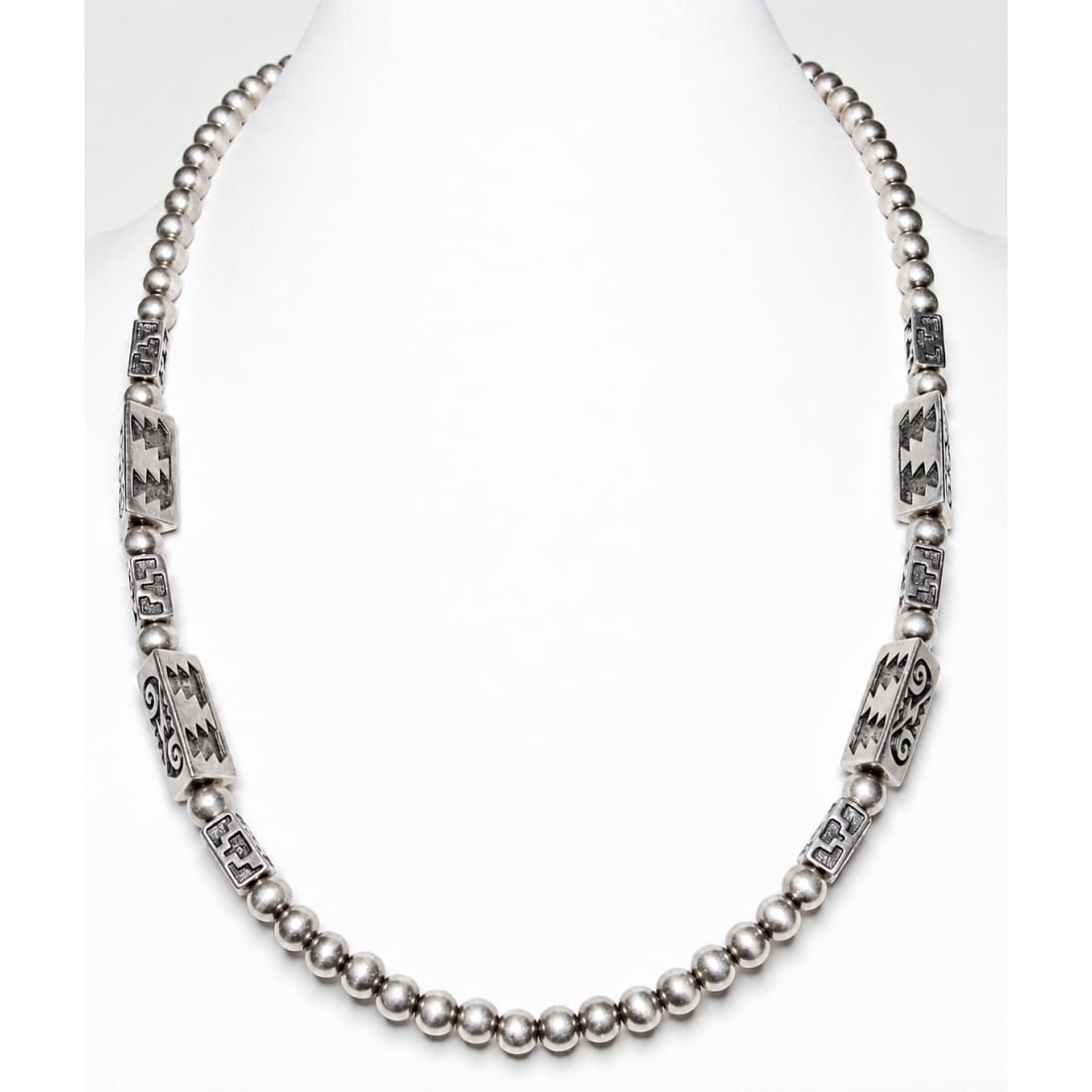 Vintage Navajo Pearls Necklace Rare Barrel Bench Beads Sterling Silver 24"