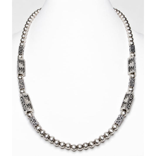 Vintage Navajo Pearls Necklace Rare Barrel Bench Beads Sterling Silver 24"