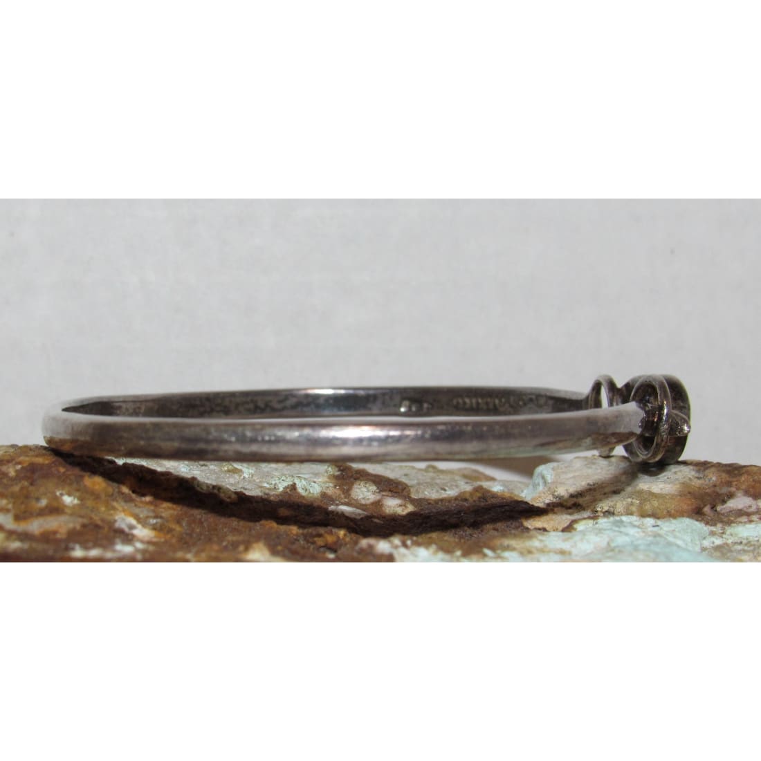 Vintage Taxco Mexico Malachite Bangle Bracelet Sterling Silver Southwestern