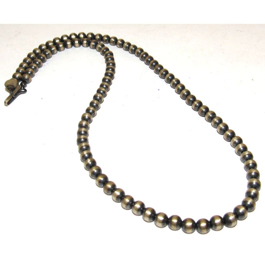 Navajo Pearls Necklace 4mm Sterling Silver Beads Necklace 20"L