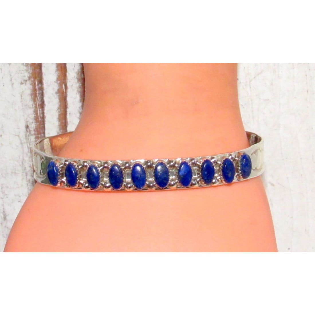 Zuni Lapis Cuff Bracelet Sterling Silver Stacker Native American Coonsis