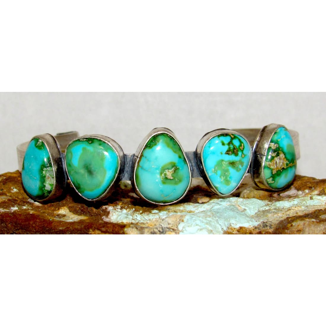 Navajo Royston Turquoise Sterling Stacker Cuff Bracelet Native American Signed