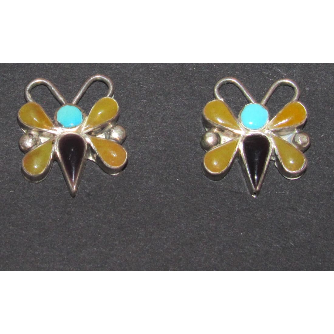 Vintage Zuni Inlay Butterfly Post Earrings Sterling Silver Native American