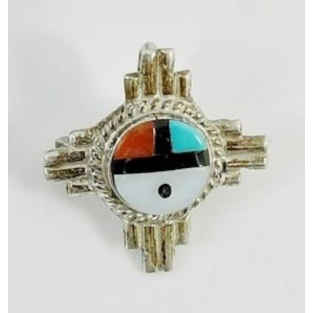 Vintage Zuni Inlay Sun Face Pin Brooch Pin Sterling Silver