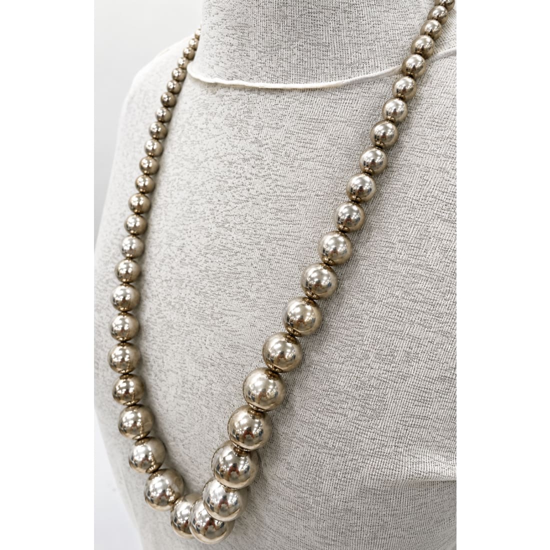 Vintage Navajo Pearls Necklace Classic Sterling Silver Beads Old Pawn 110g