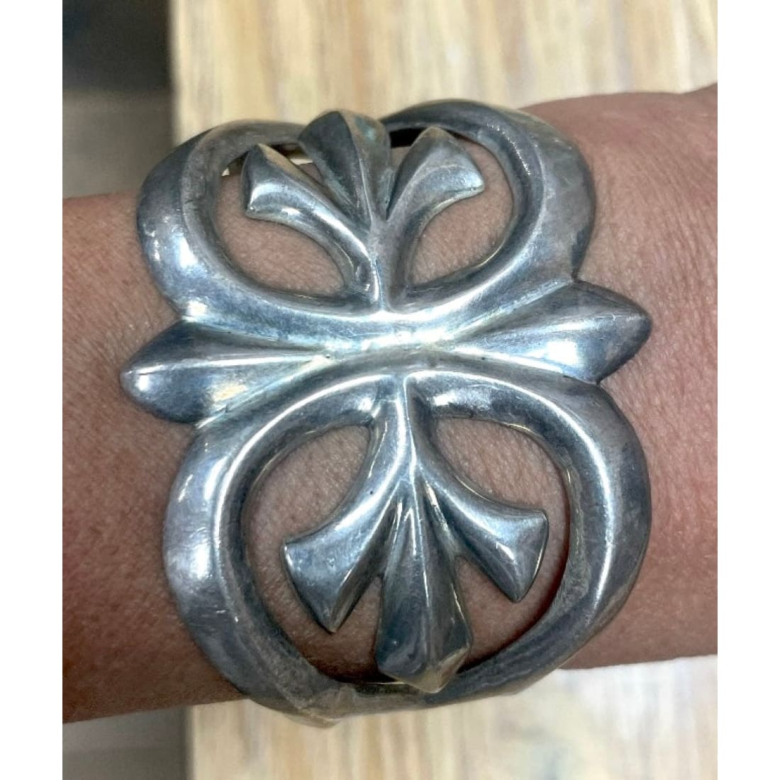 Early Navajo Sterling Silver Sand Cast Cuff Bracelet Vintage