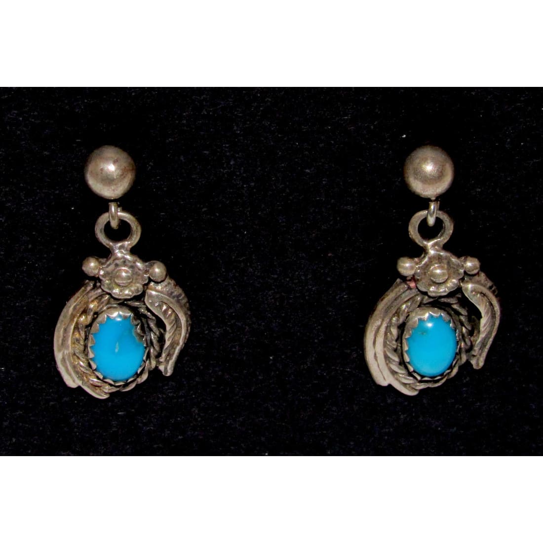 Vintage Navajo Dainty Turquoise Dangle Earrings Sterling Silver Native American