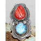 Navajo Golden Hills Turquoise Spiny Statement Adjustable Ring Sz 7.5 Boyd Ashley