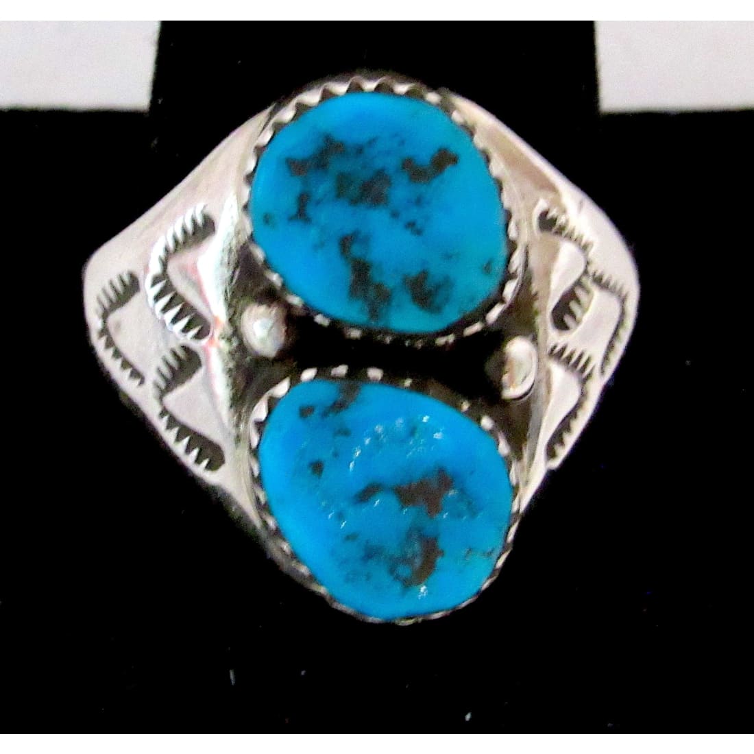Navajo Kingman Turquoise Men Ring Size 11 Sterling Silver Signed