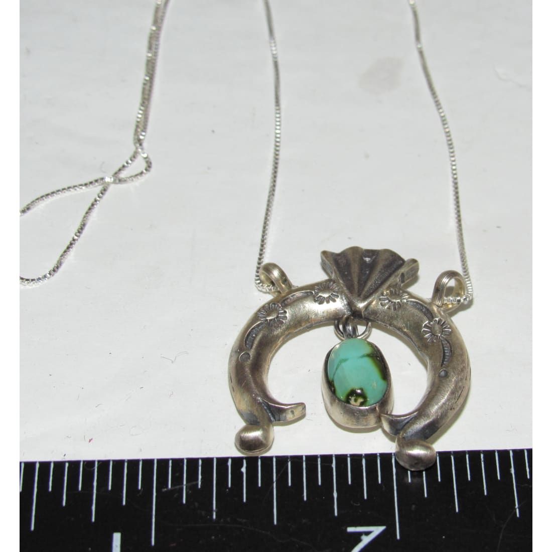 Navajo Royston Turquoise Naja Necklace Dainty Squash Blossom Sterling