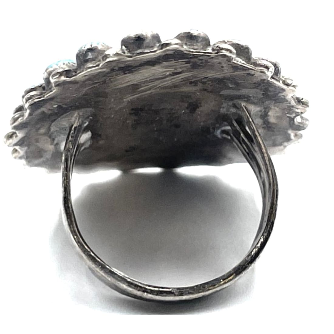 Old Pawn Navajo Turquoise Cluster Ring Sz 7 Sterling Native Vintage