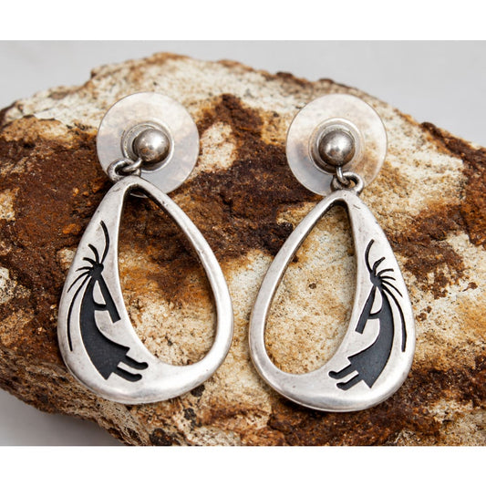 Vintage Navajo Sterling Silver Kokopelli Dangle Earrings