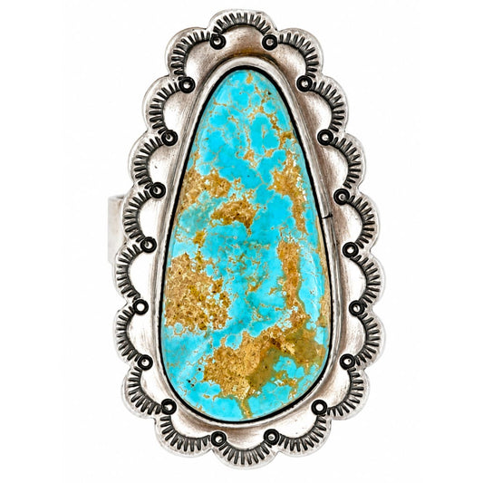 Navajo Blue Royston Turquoise Statement Ring Sz 8 Adjustable Sterling S. Skeets