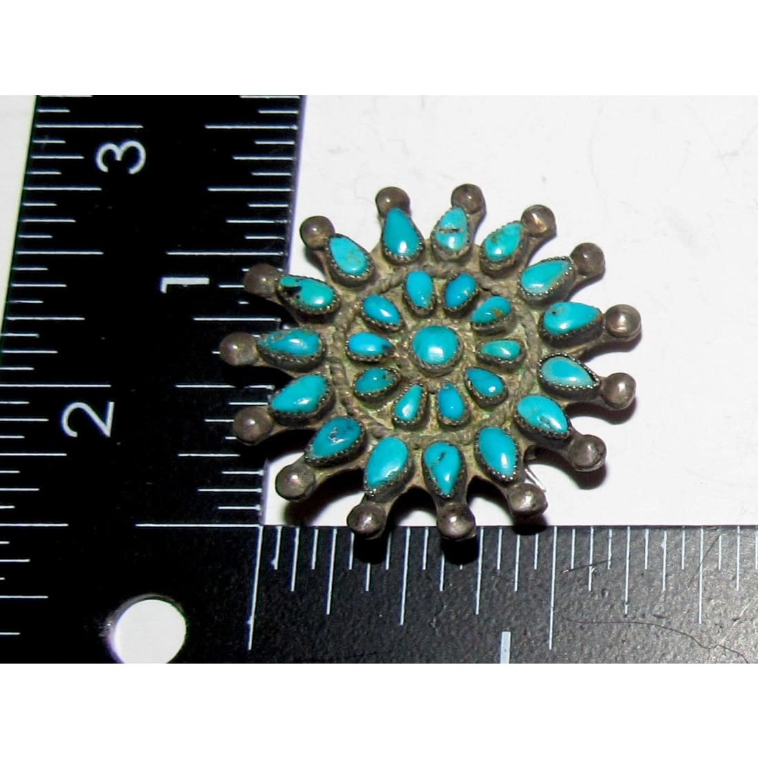 Old Pawn Zuni Petit Point Turquoise Cluster Brooch Pin Sterling Silver