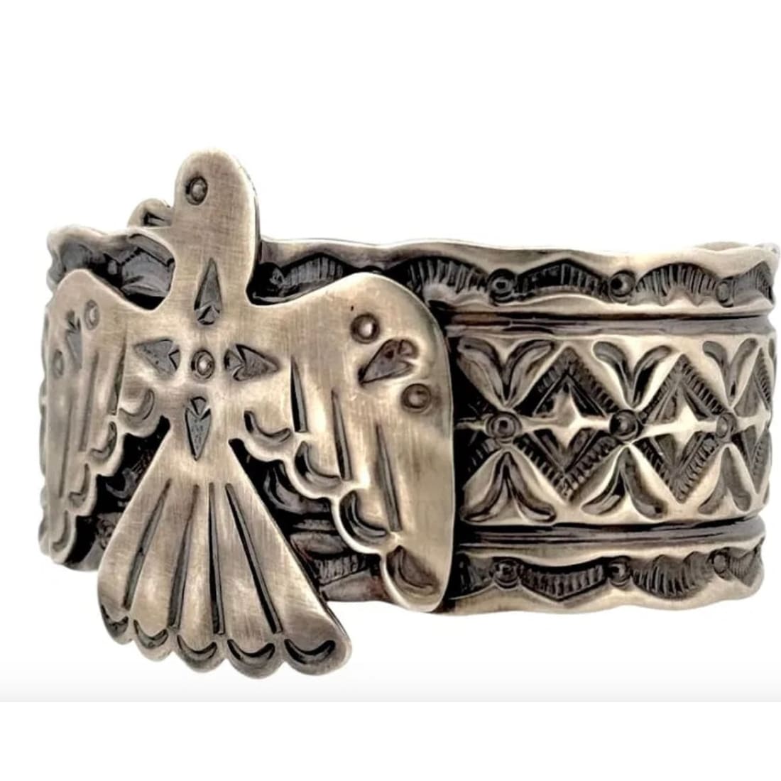 Vintage Navajo Men Thunderbird Cuff Bracelet Sterling Silver 60g