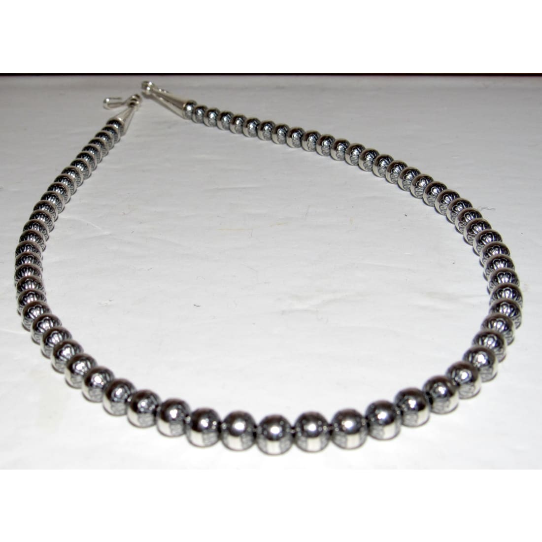 6mm Navajo Pearls Necklace Sterling Silver Stamped Beads Choker Necklace 18"L