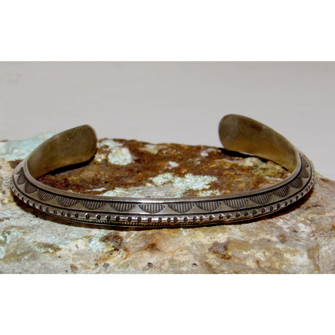 Navajo Carinated Hand Stamped Ingot Double Sided Cuff Bracelet Signed Native