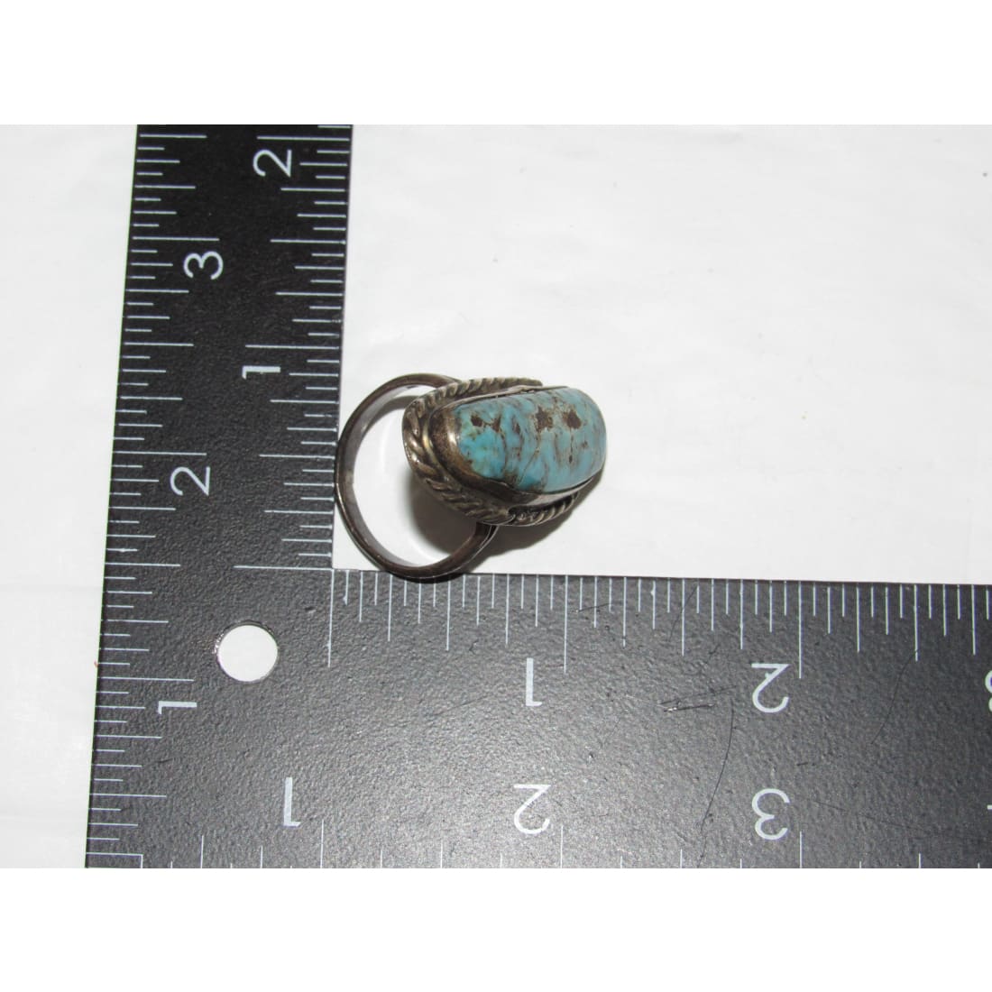 Old Pawn Navajo Cerillos Turquoise Silver Ring Size 9