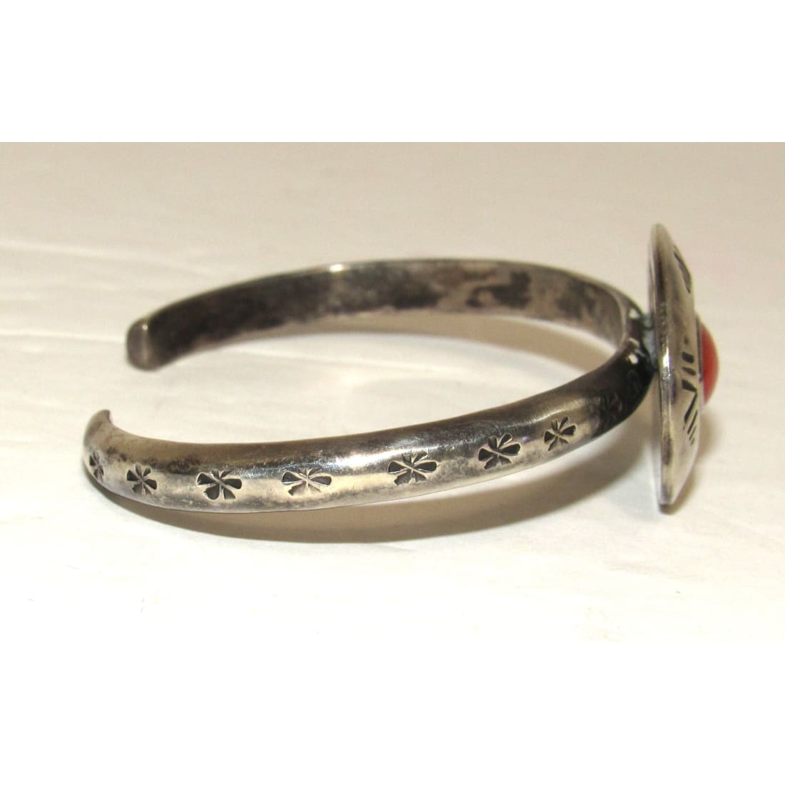 Old Pawn Navajo Coral Stacker Cuff Bracelet Sterling Silver