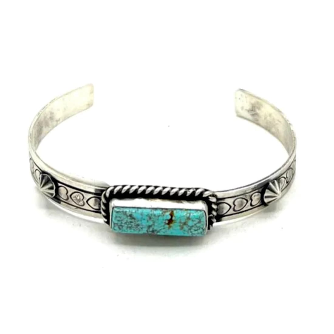 Navajo Number 8 Turquoise Stacker Cuff Sterling Hand Etched Bracelet Signed