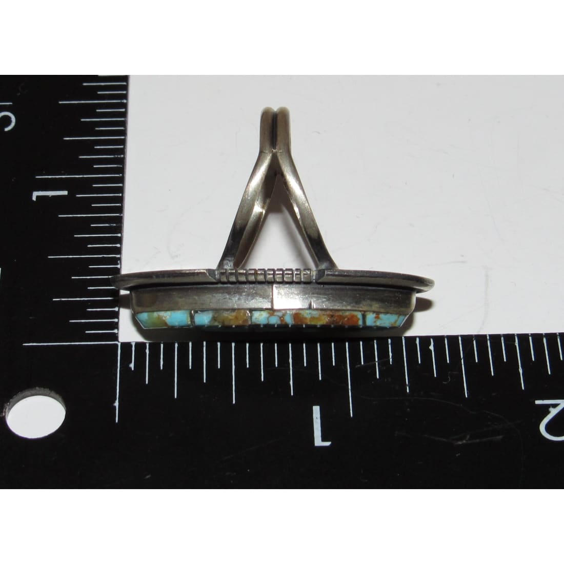 Navajo Number 8 Turquoise Inlay Ring Sz 7.5 Sterling Silver Steve Francisco