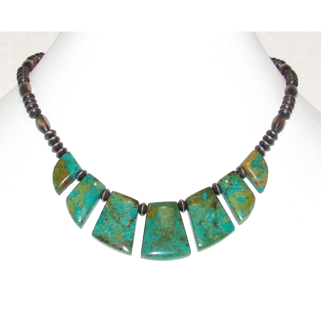 Vintage Navajo Royston Turquoise Necklace & Sterling Silver Navajo Pea