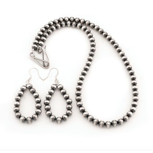 Navajo 6mm Pearls Necklace & Earrings Set Sterling Silver Beads N. Garcia