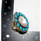 Navajo Mother of Pearl Ring Turquoise Cluster Ring Size 9 Adjustable Sterling