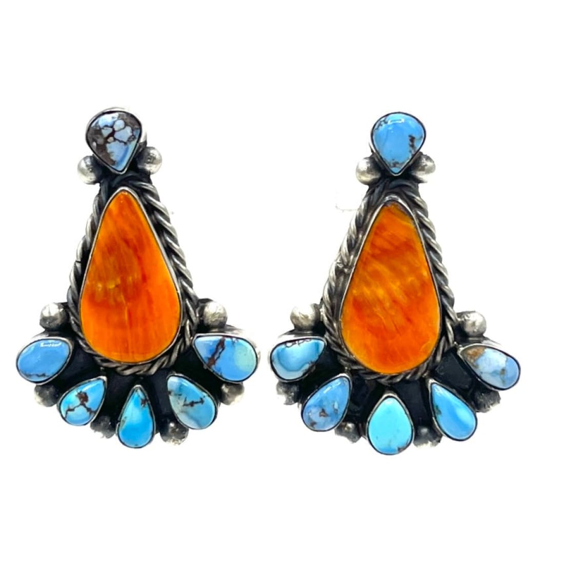 Navajo Golden Hills Turquoise Spiny Cluster Post Earrings Sterling Silver A. Henry