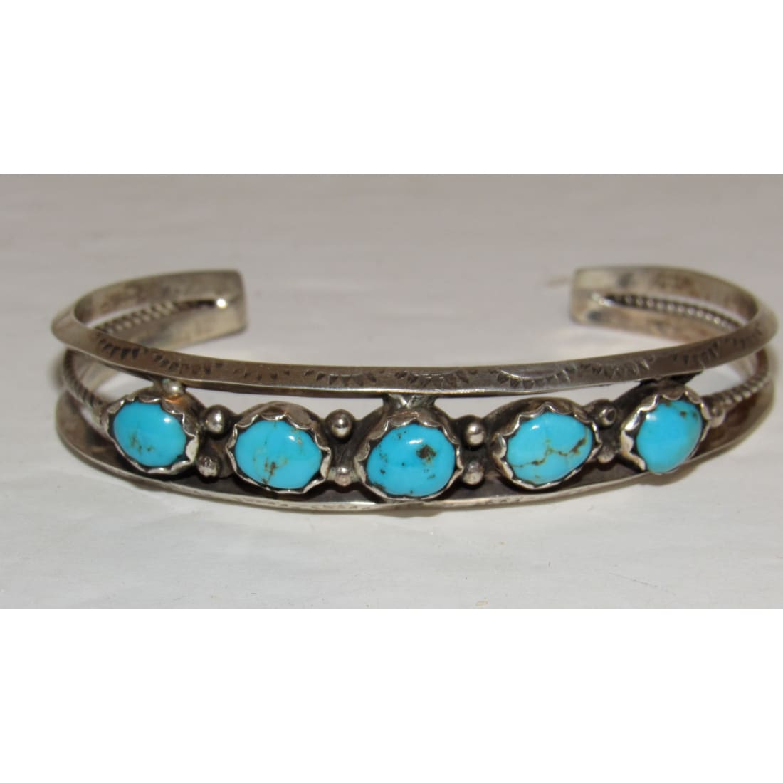 Navajo Blue Royston Turquoise Stacker Cuff Bracelet Sterling Silver Signed