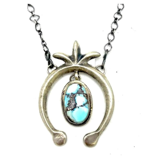 Navajo Golden Hills Turquoise Naja Bar Necklace Squash Blossom Sterling Silver T. Yazzie