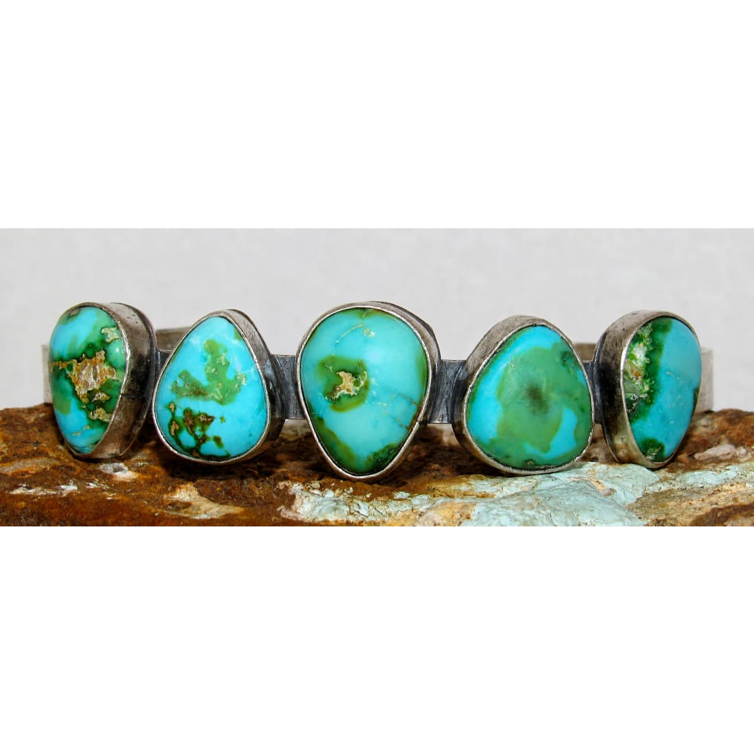 Navajo Royston Turquoise Sterling Stacker Cuff Bracelet Native American Signed