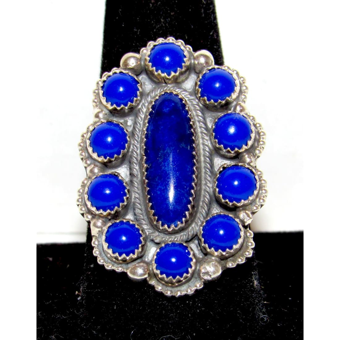 Navajo Lapis Lazuli Cluster Ring Size 10 Sterling Silver Native American