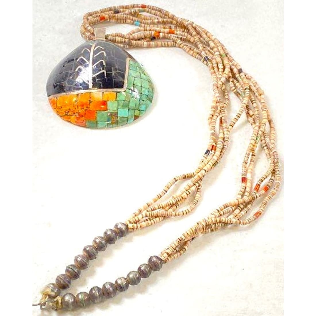 Old Pawn Santo Domingo Kewa Shell Turquoise Silver Heishi Necklace