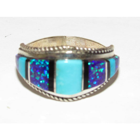 Zuni Turquoise Opal Inlay Ring Sz 8 Sterling Silver D. Luna