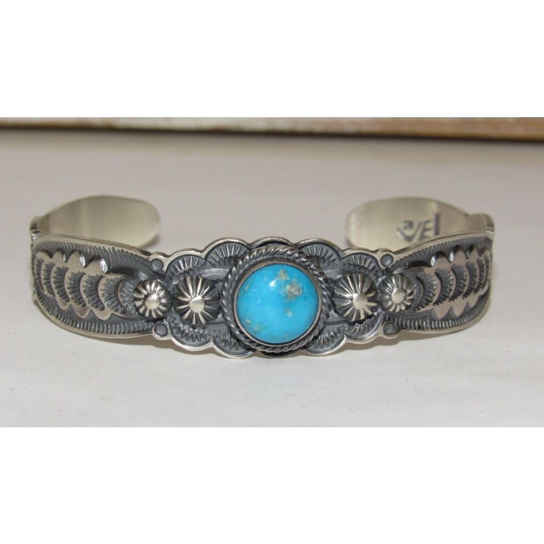 Navajo Blue Royston Turquoise Sterling Stacker Cuff Bracelet Ingot Bennie Ramone
