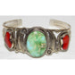 Navajo Royston Turquoise Coral Cuff Bracelet Sterling Silver J Begay
