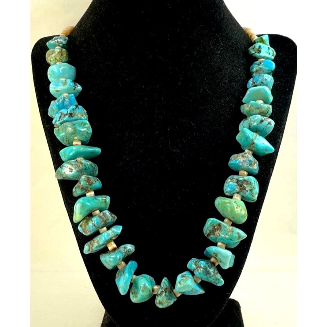Old Pawn Navajo Turquoise Nugget & Melon Shell Heishi Bead Necklace