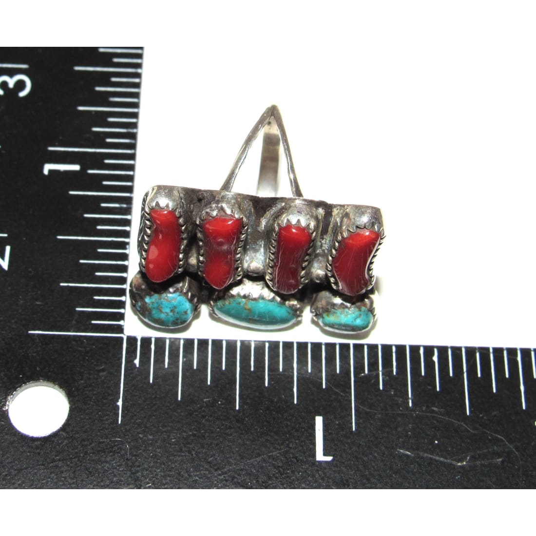 Navajo Coral Turquoise Cluster Statement Ring Sz 8 Sterling Silver Signed