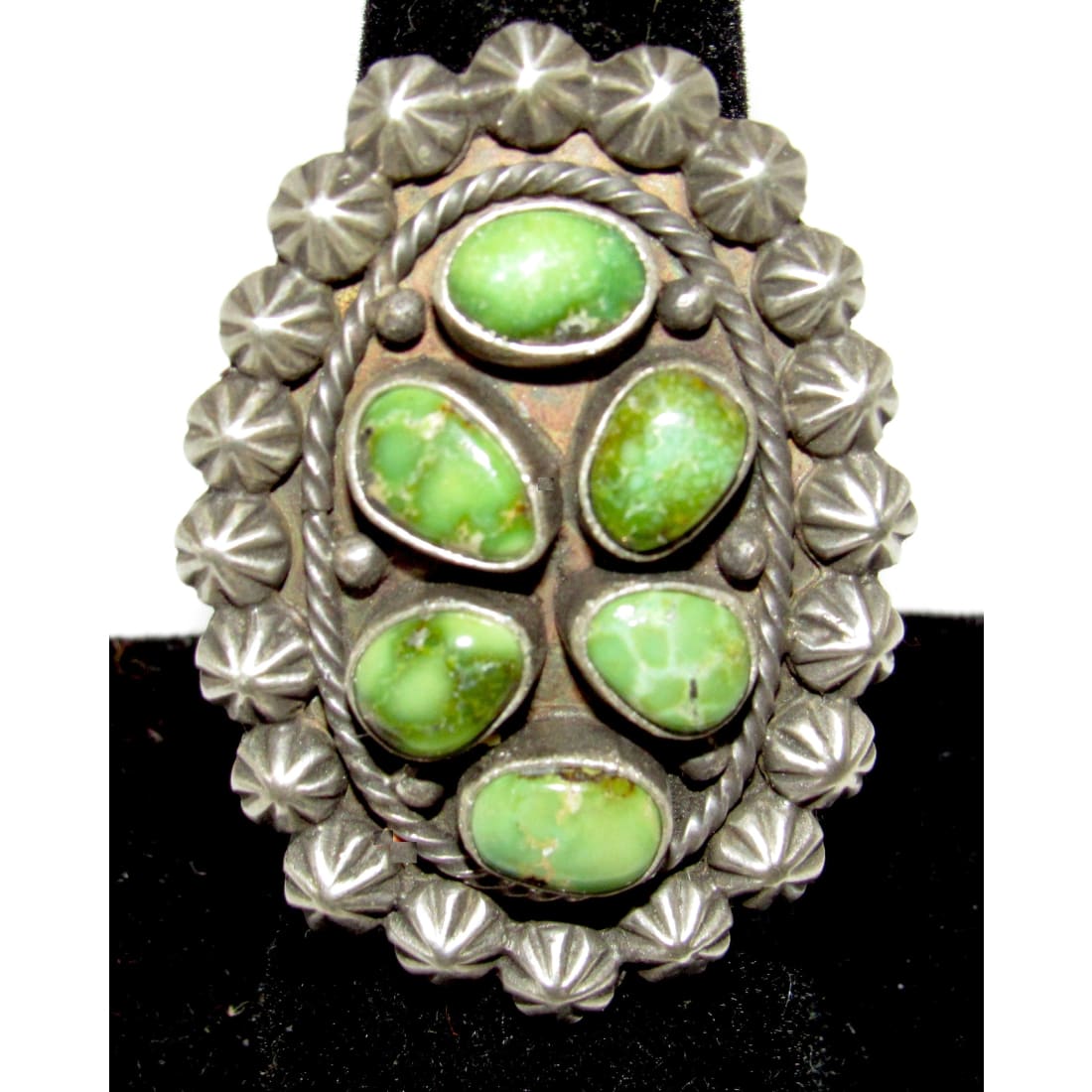 Navajo Sonoran Gold Turquoise Cluster Ring Sz 8 Sterling Silver