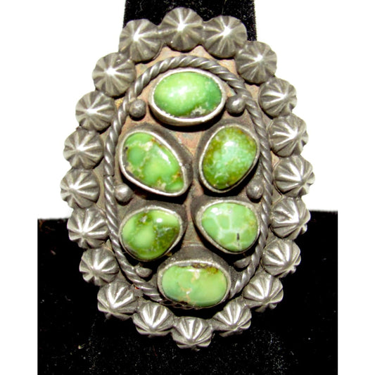 Navajo Sonoran Gold Turquoise Cluster Ring Sz 8 Sterling Silver