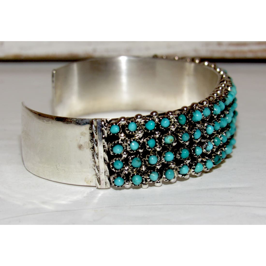 Vintage Zuni Snake Eye Turquoise Cuff Bracelet Sterling Silver