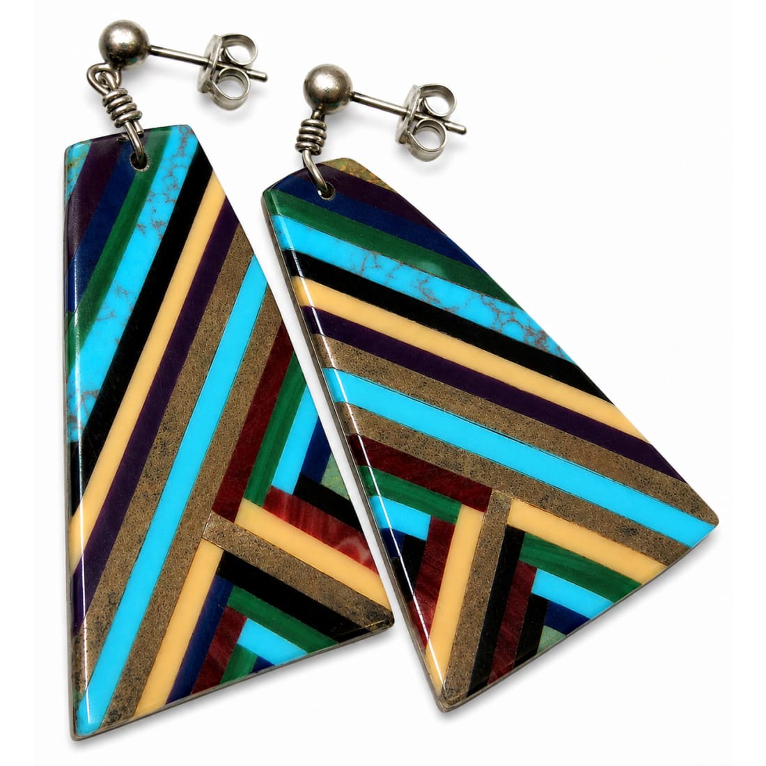 Vintage Santo Domingo Kewa Multi-Stone Inlay Earrings - Crespin Family