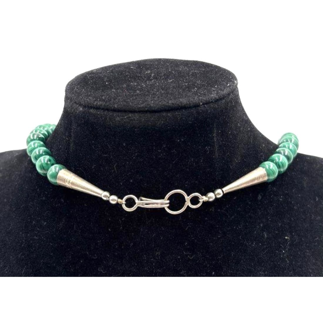 Signed Vintage Larry Curley Navajo Heavy 95g Sterling Box Bead & Malachite Necklace