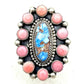 Navajo Golden Hills Turquoise Pink Conch Cluster Ring Size 8 Adjustable T Lewis