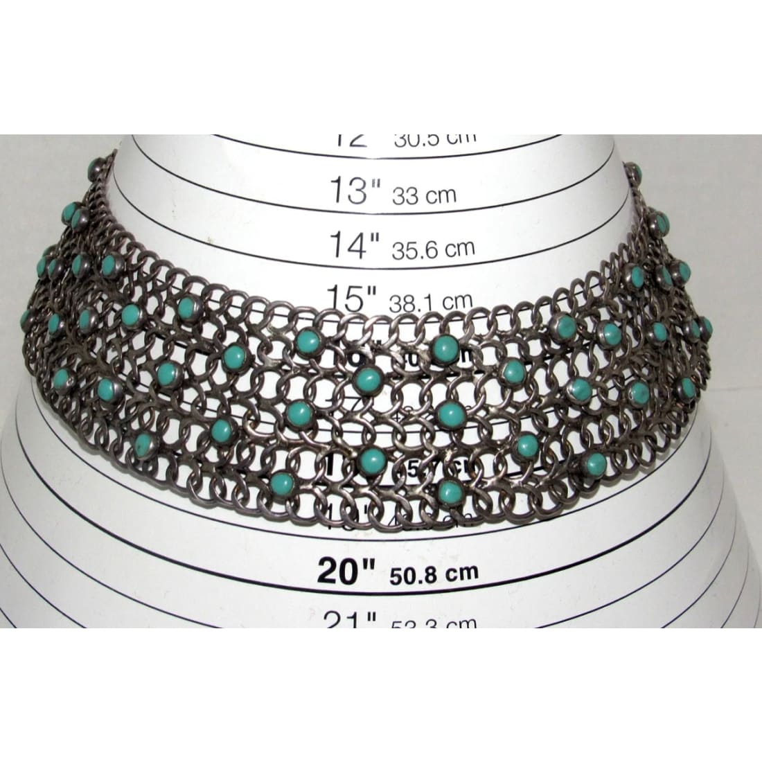 Rare Vintage Mexico 925 Sterling Silver & Turquoise Chainmail Set - Necklace & Bracelet