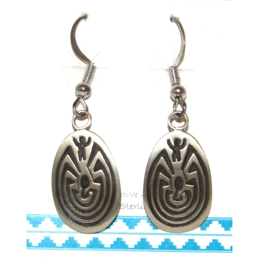 Navajo Man in a Maze Dangle Earrings Sterling Silver Signed