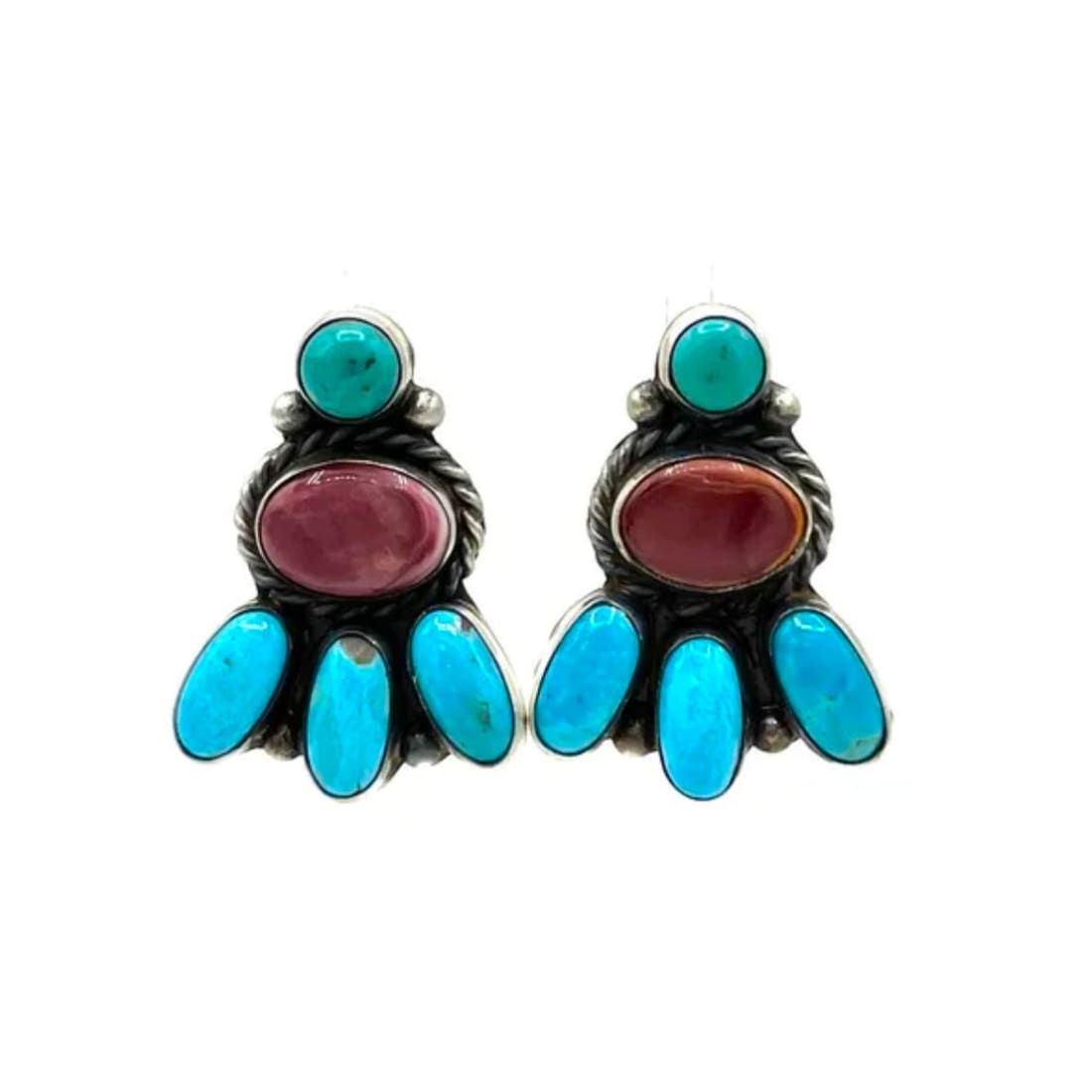 Navajo Purple Spiny Turquoise Cluster Post Earrings Sterling B. Lee